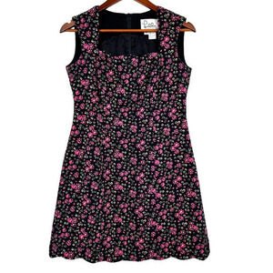 Lilly Pulitzer Vintage Hot Pink Floral Dress Retro Rate Black Green Scallop 10